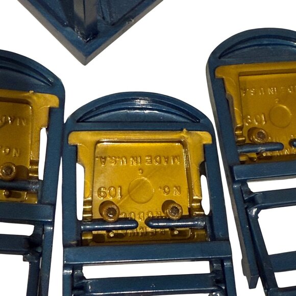 Vintage Renwal Dollhouse Miniature Folding Card Table & 4 Chairs Set Blue Gold - Picture 8 of 9